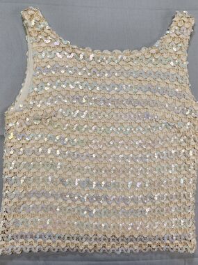 P.S Boutique VTG Sleeveless Sequined Shell Top Ivory Lined Vintage ‘60s Sz Small